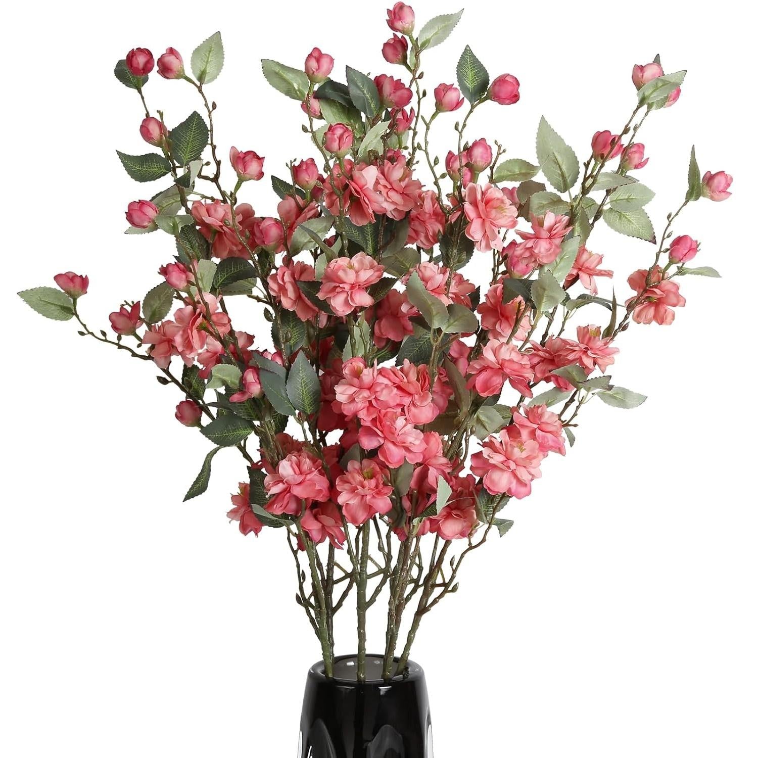 Artificial Cherry Blossom Silk Flowers Set of 6 | Wedding Home Decor Table Centerpiece Ornaments White Orange Pink Light Pink