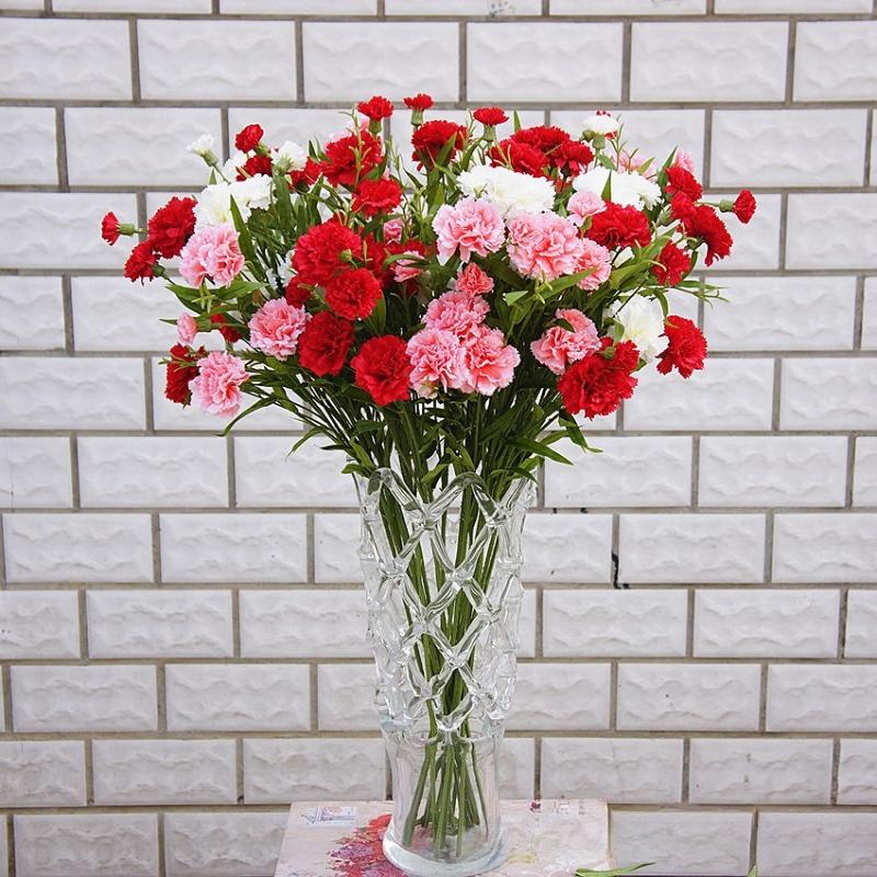 Artificial Carnation Flowers with Stems 2pcs | Wedding Home Table Centerpiece & Floral Arrangement in White Yellow Red Pink 6 Colors