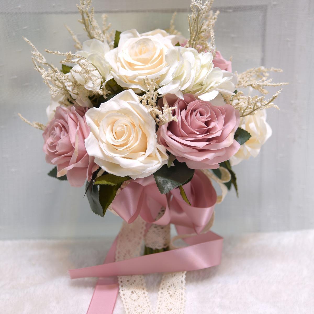 Artificial Rose Bridal Bouquet | French Vintage Boho Rustic Wedding Church & Toss Bouquet in 5 Colors