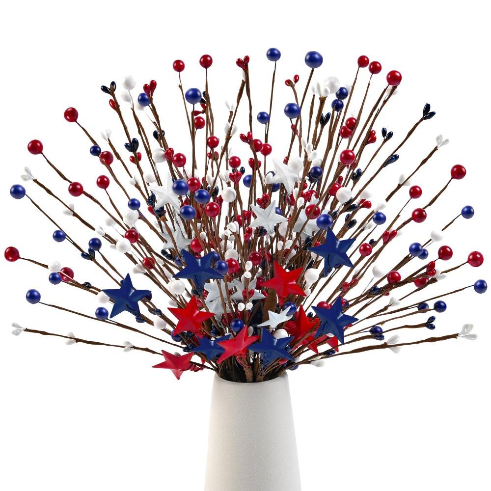 Red White and Blue Accessories for Independence Day,Patriotic Floral Stems for Home,Birthday,Party,Table Centerpieces