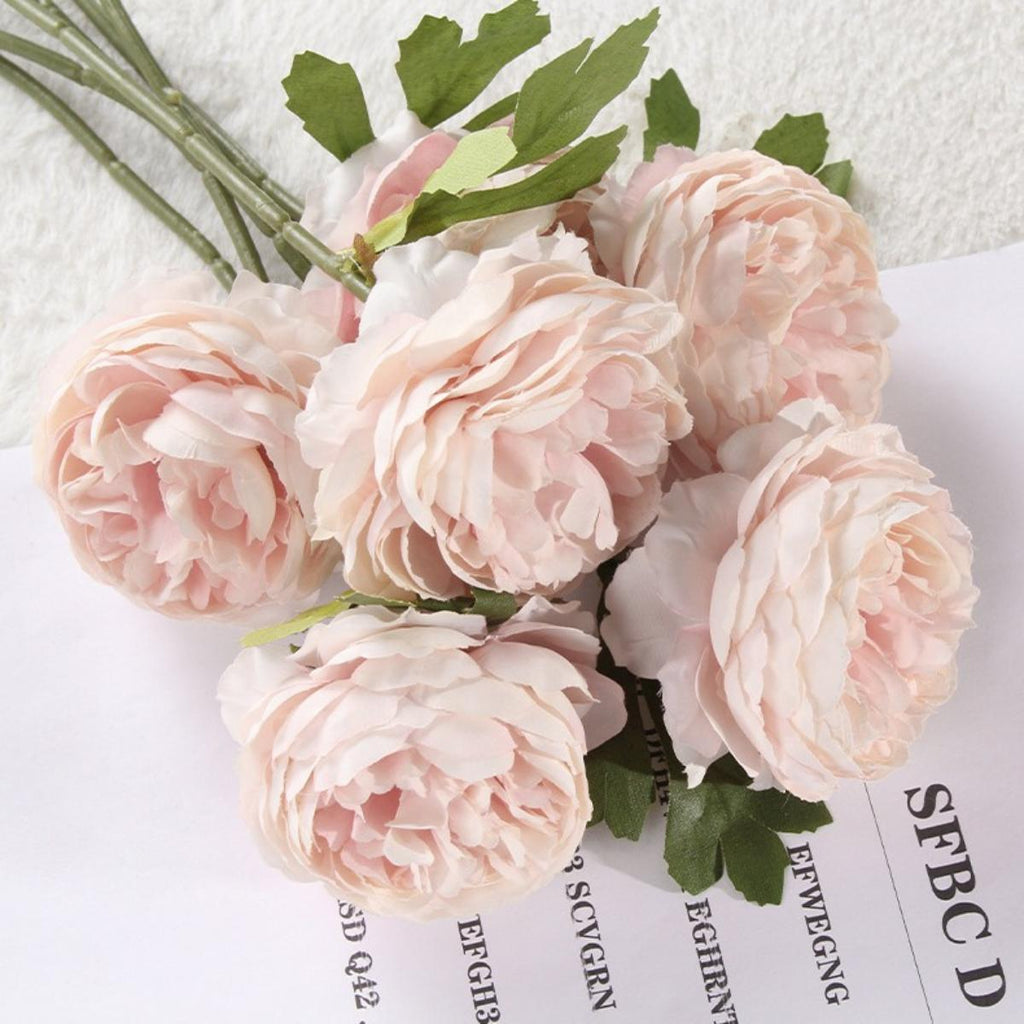 Artificial Silk Peony Flowers | Wedding Bouquet Wreath Home Decor & Centerpiece in White Pink