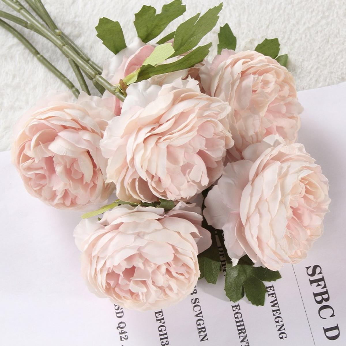 Artificial Silk Peony Flowers | Wedding Bouquet Wreath Home Decor & Centerpiece in White Pink