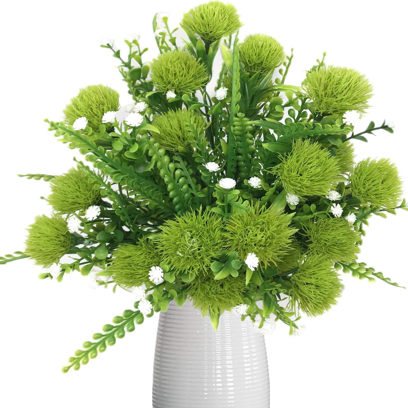 Artificial Dandelion Flower Bush | Wedding Bouquet Home Garden Party Decor in White Green Purple