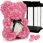 Forever Rose Bear with Black Ribbon Colorblock Gift Box Set for Valentine's Day