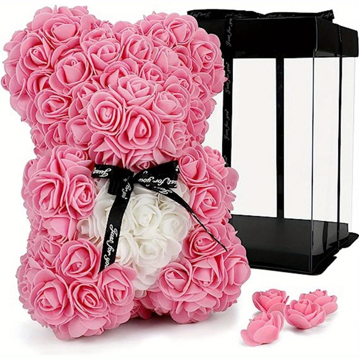 Forever Rose Bear with Black Ribbon Colorblock Gift Box Set for Valentine's Day