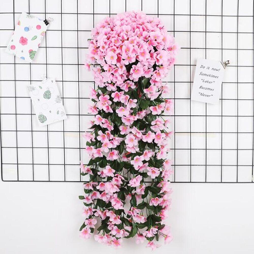 Artificial Hanging Flowers Lily for Outdoors, 2 PCS Fake Plants Garden Decors, Realistic UV Resistance Faux Silk Flowers Ornaments Fruit Plastic