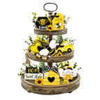 Farmhouse Tiered Tray Decoration Set | Bumble Bee Gnome Honey Truck & Hive Wooden Signs for Rustic Home Decor