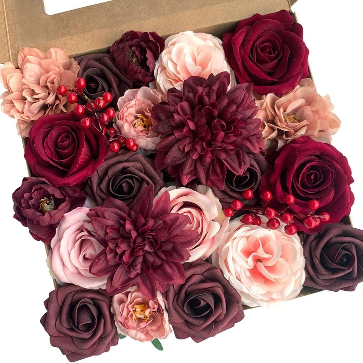 Artificial Dahlia Flowers Bulk | DIY Wedding Bouquet Bridal Shower Party Centerpiece & Home Decor in Pink Orange Wine Red White 5 Colors