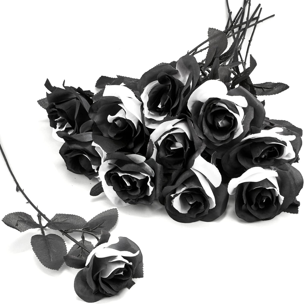 Black And White Roses With Stems for modern wedding decor by IPOPU