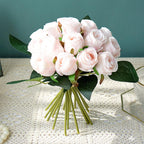 18 Heads Long Stem Silk Rose Artificial Flowers | Wedding Bouquet Centerpiece Bridal Shower Party & Home Decor in Beige Pink White