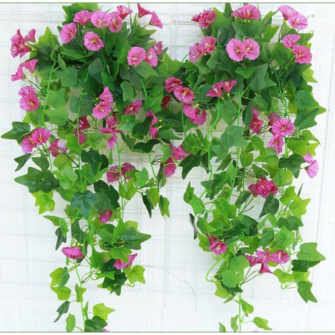 Artificial Hanging Pothos Vines with Flowers | Indoor & Outdoor Wall Balcony Living Room Home Decor in Pink White Yellow