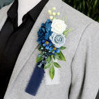 Dusty Blue Boutonniere Corsage & Wrist Flower Set 2pcs | Wedding Bridesmaid Groomsmen Anniversary Prom & Formal Party