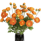 Artificial Ranunculus Flowers Set of 4 | Real Touch Stems | White Yellow Orange Pink