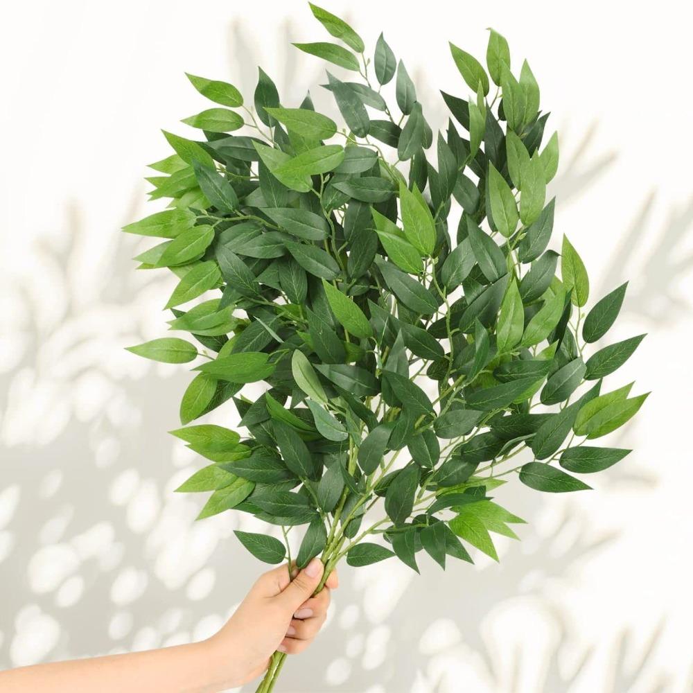 Faux Green Leaf Garland Branches Set of 4 | Hanging Greenery Spray for Wedding Arch Bouquet & Home Decor