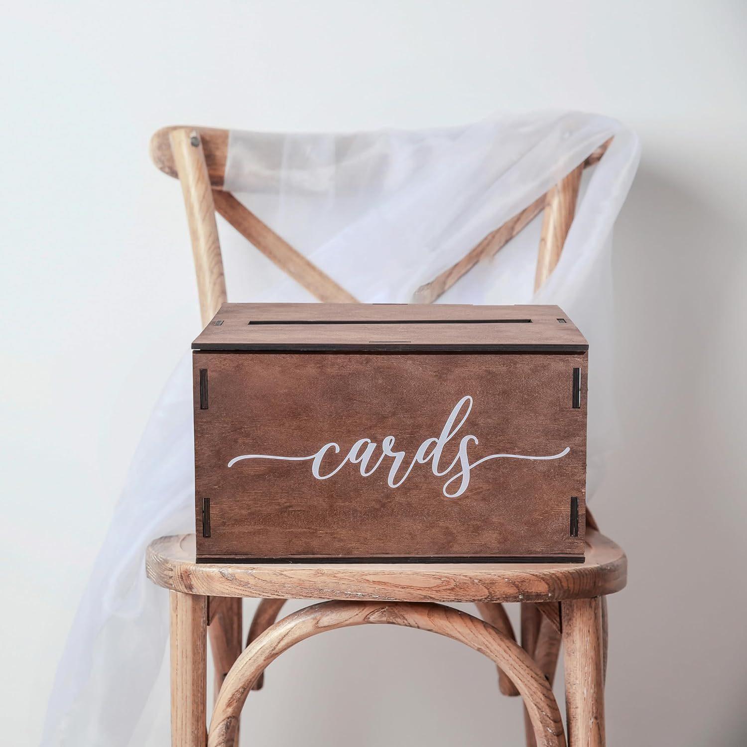 Wooden Wedding Card Box with Slot and Lid | Rustic Reception Gift Money & Card Holder Keepsake