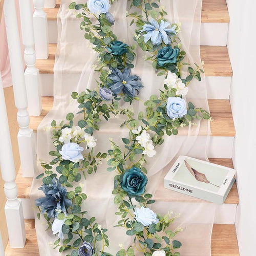 Artificial Eucalyptus Garland with Roses | Wedding Table Centerpiece Backdrop Wall Vine & Christmas Home Decor