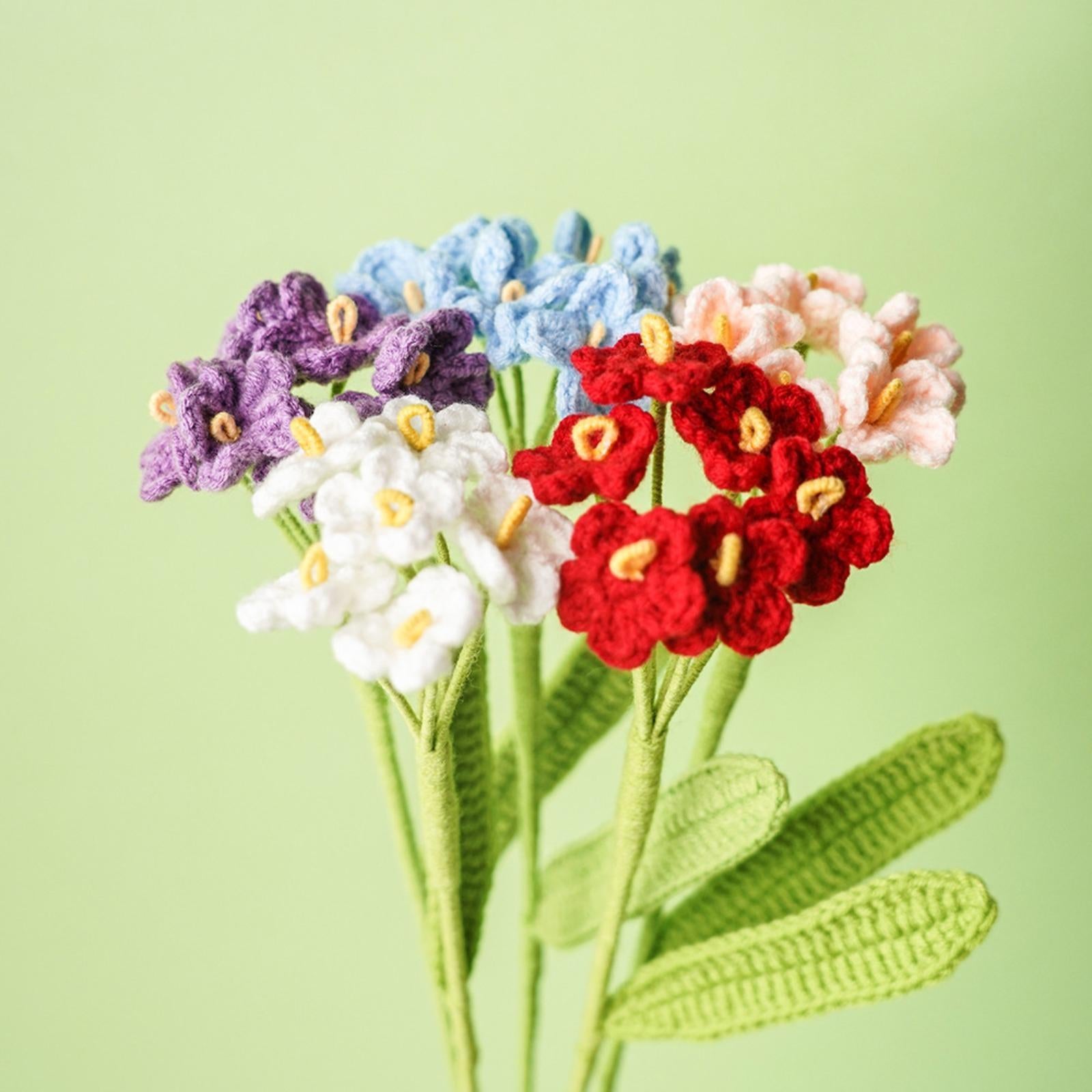 Handmade Wool Crochet Hydrangea & Forget-Me-Not Flower | Artificial Bloom for Gift Vase Decor in White Orange Purple Red Blue