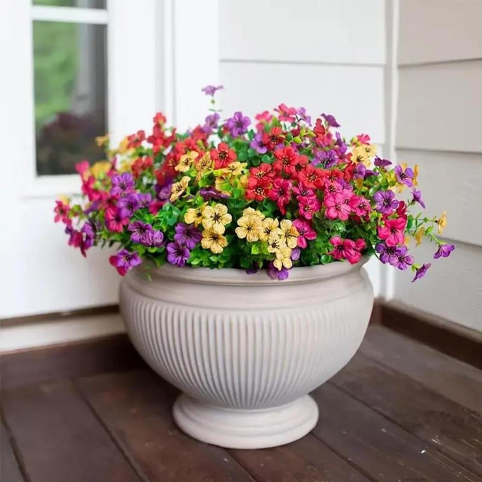 UV Resistant Artificial Flower Bouquet Set of 6 | Colorful Outdoor Indoor Home Garden & Party Decor in 5 Colors