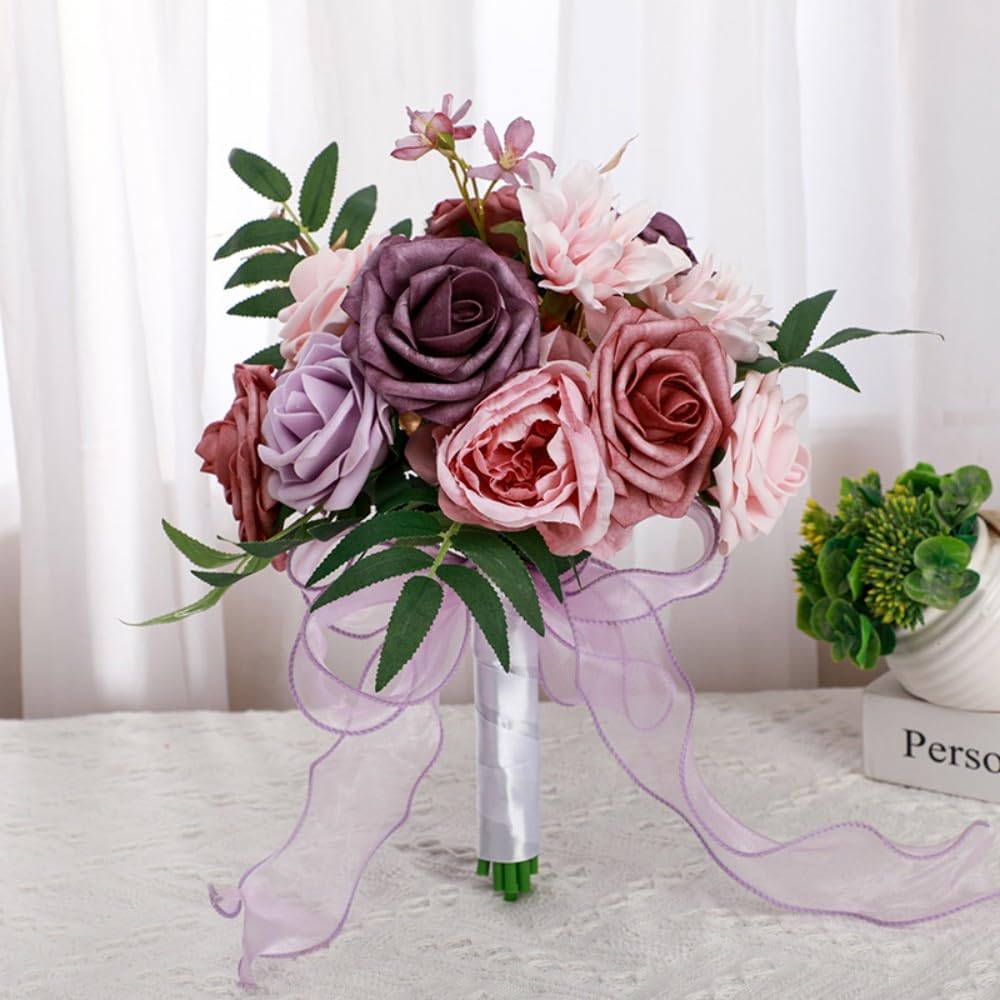 Handmade Bridal Wedding Bouquet | Ceremony Church Decoration in Blue Green Wine Red White Pink 5 Colors