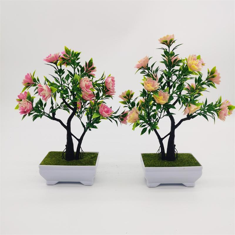 Artificial pine bonsai with decorative pot – faux plant for home office shelf decor