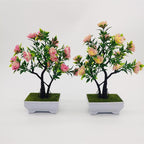 Artificial pine bonsai with decorative pot – faux plant for home office shelf decor