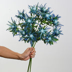 Set of 4 artificial eryngium thistle stems – blue faux flowers for wedding bouquet