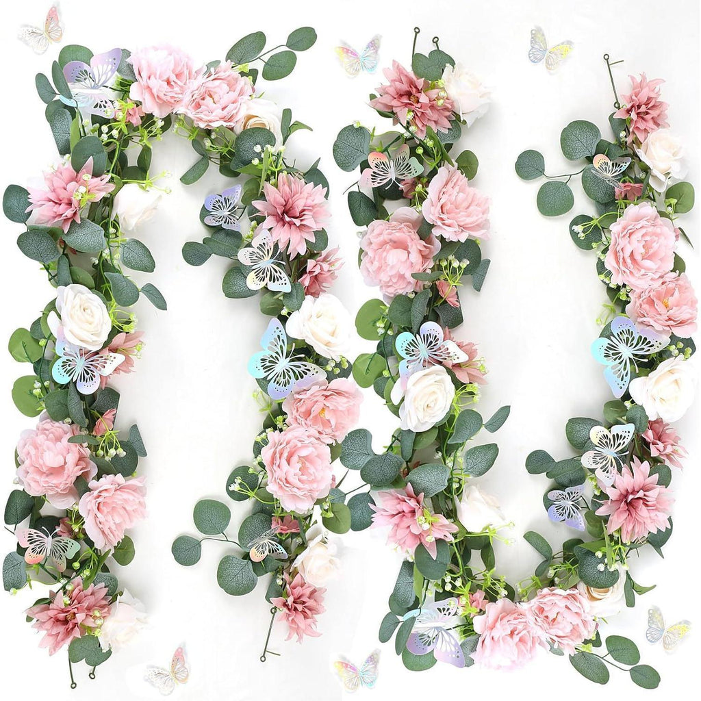 Artificial Rose and Eucalyptus Garland | Wedding Arch Table Backdrop Centerpiece & Home Decor in Pink White Purple Red