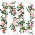 Artificial Rose and Eucalyptus Garland | Wedding Arch Table Backdrop Centerpiece & Home Decor in Pink White Purple Red