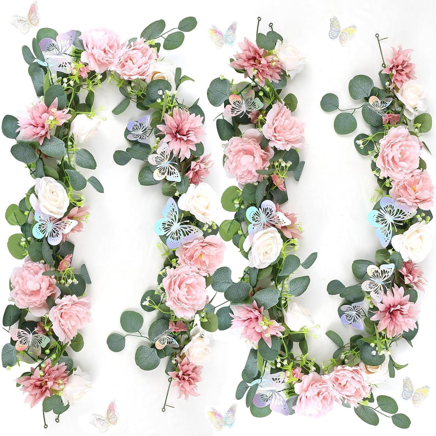 Artificial Rose and Eucalyptus Garland | Wedding Arch Table Backdrop Centerpiece & Home Decor in Pink White Purple Red
