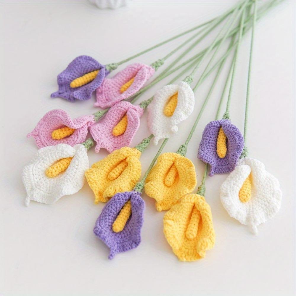 Handmade Crochet Calla Lily & Cotton Flowers | Wedding Bouquet Gift Party Easter Decor | White 5pcs or Purple 2pcs