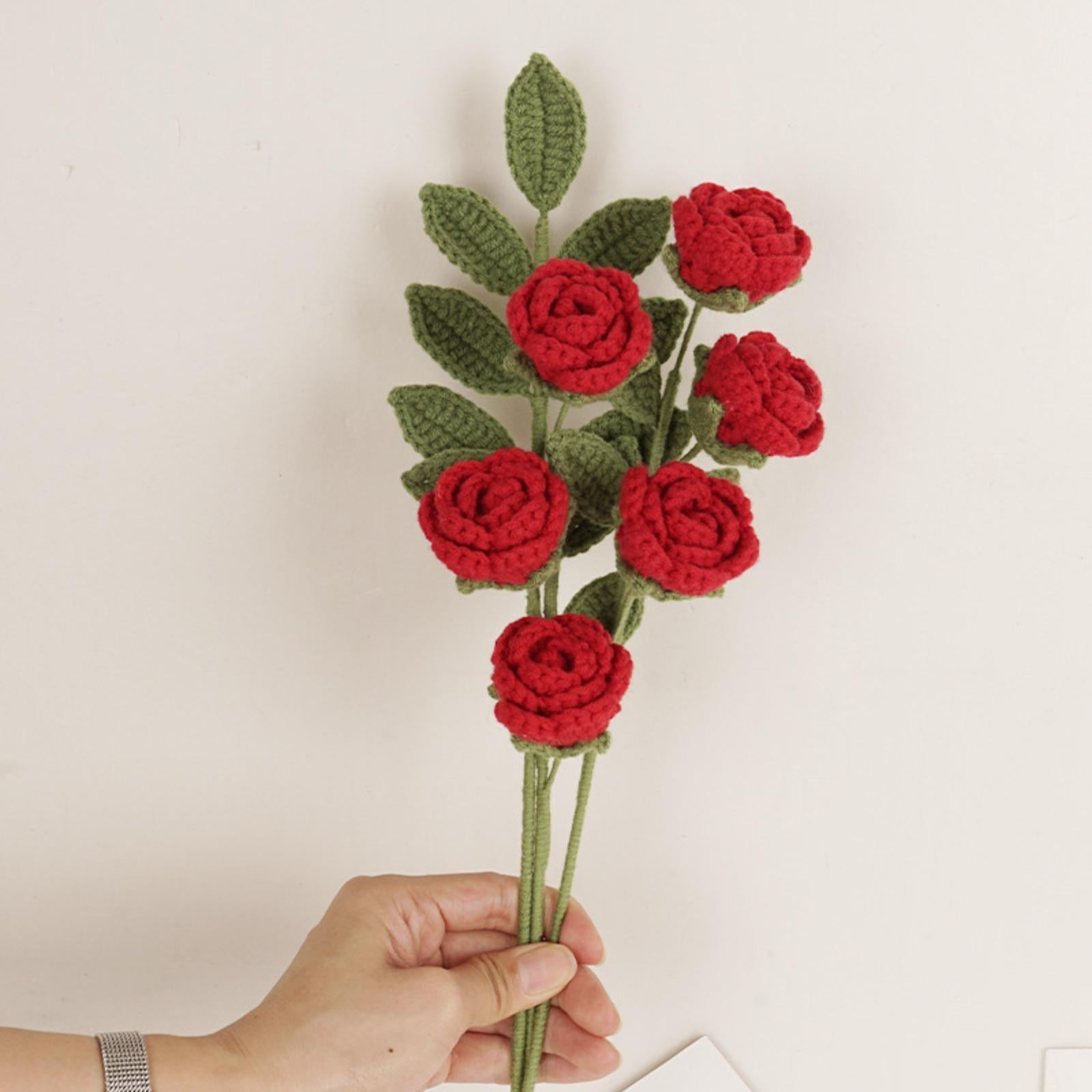 Handmade Wool Rose Bouquet Set of 2 | Multi-Headed Forever Roses Gift for Valentine's Day Anniversary in Red Pink Blue Purple