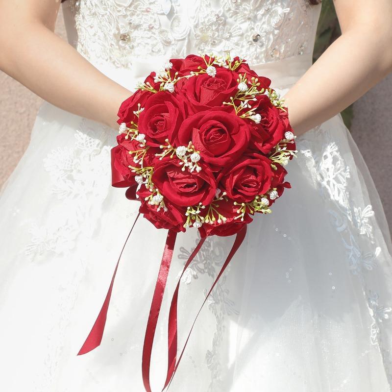 Mock Rose Bridal Bouquet Hand-Held | Artificial Wedding Flowers for Ceremony Church & Photo Shoot in Style A B C
