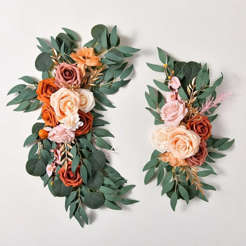 Boho Wedding Arch Flowers Kit with Rose Eucalyptus Garland & Drapes | Wedding Ceremony Backdrop & Welcome Sign Decor in Gold White Blue Red Pink Purple