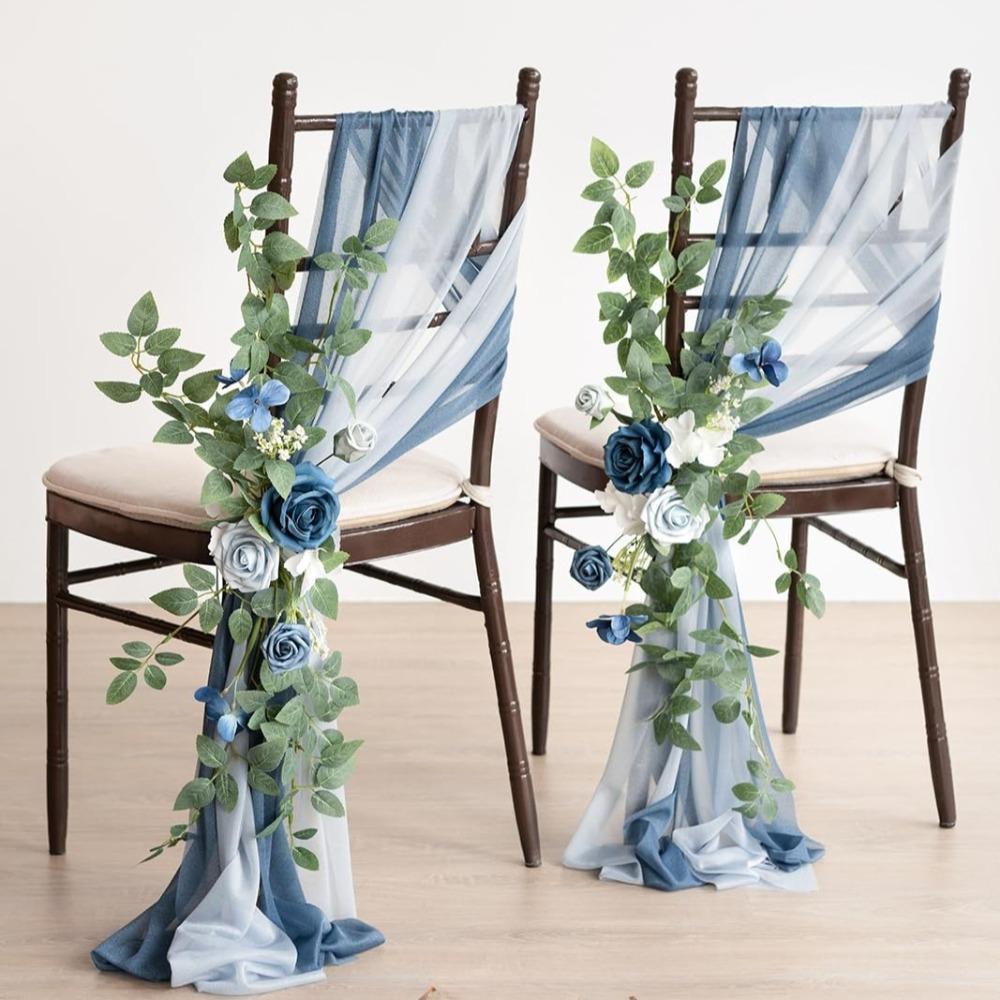 Artificial Rose Greenery Swag for Wedding Chair Pew & Aisle | Ceremony Backdrop Floral Decoration in Orange Pink Purple White Blue