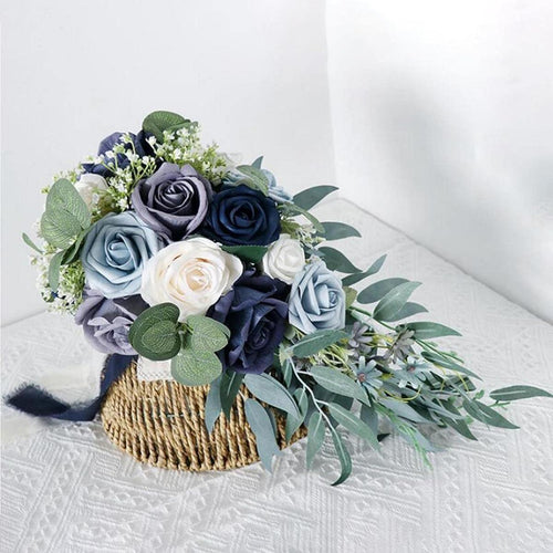 17 Inch Water Drop Blue Rose Bridal Bouquet | Luxury French Style Wedding Bridesmaid & Photo Shoot