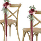 Artificial Flower Chair Decorations with Chiffon Ribbons 4pcs | Wedding Ceremony Banquet & Party Chair Decor in 10 Colors