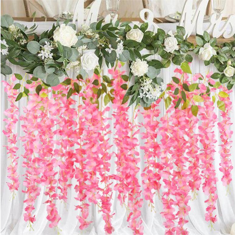 Artificial Wisteria Vine Garland 12pcs 3.6ft | Wedding Arch Garden Home & Party Decor in White Purple Pink Blue 7 Colors