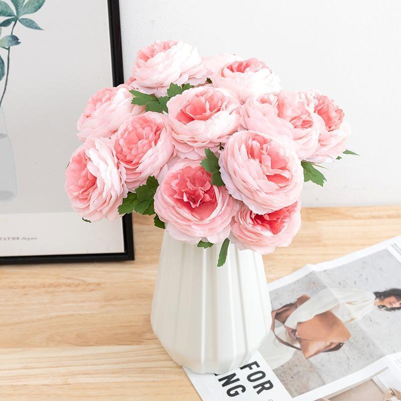 Artificial Rose Bouquet 10pcs | Realistic Faux Roses for Wedding Centerpiece Party Valentine's Day & Home Decor in Pink Purple White Dark Pink