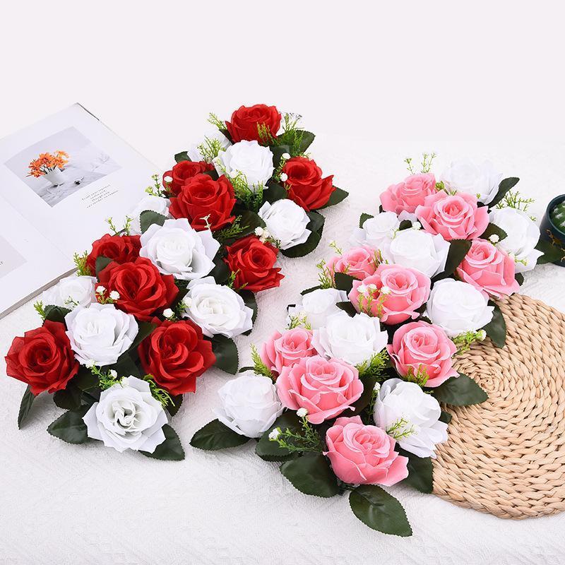 Artificial Rose Floral Arrangement | Wedding Table Centerpiece Dining Table Birthday Party & Home Decor in Pink Red Blue Black