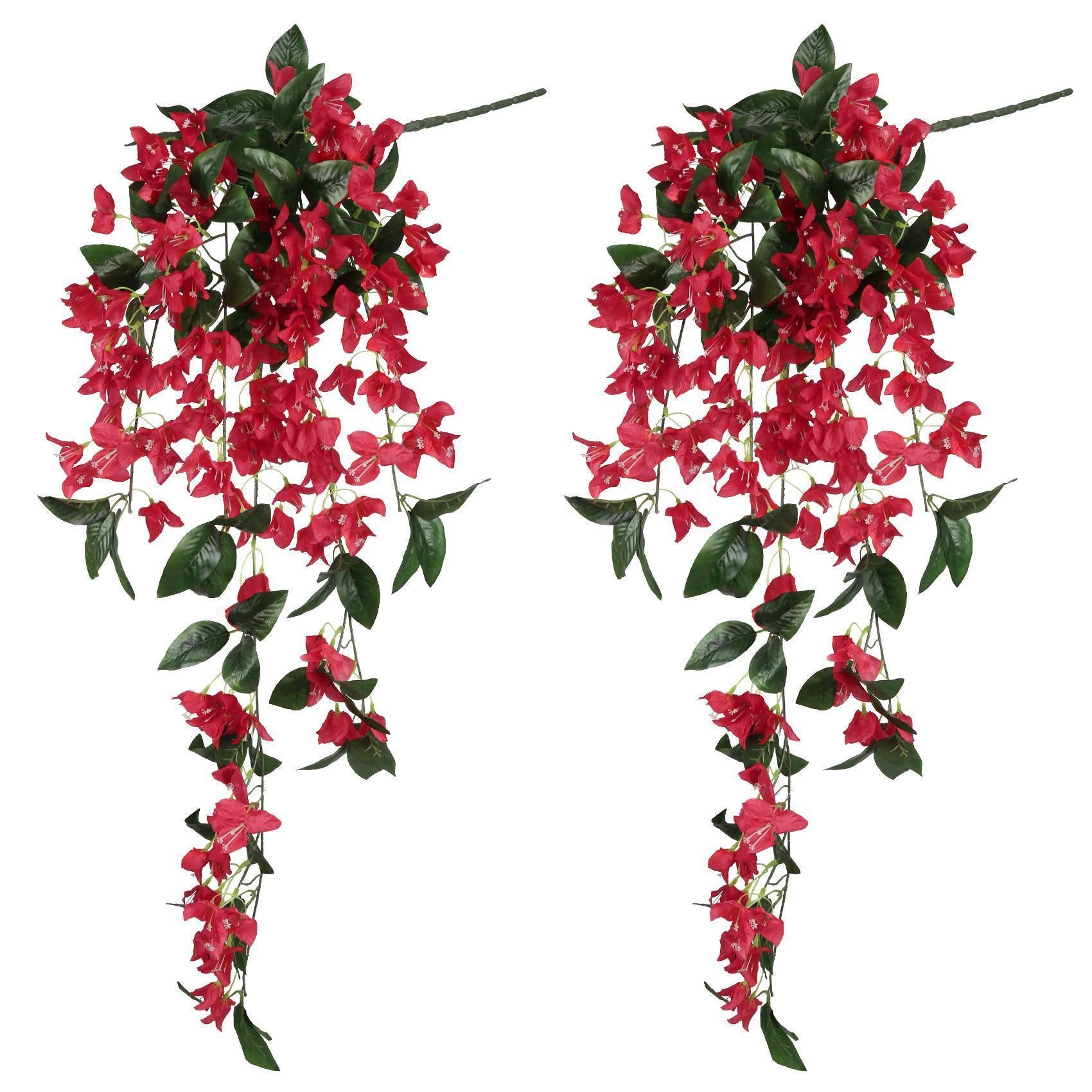 Artificial Bougainvillea Hanging Flowers 2pcs | UV Resistant Faux Garland for Outdoor Garden Porch Eave & Wedding Decor in Red Purple White Pink