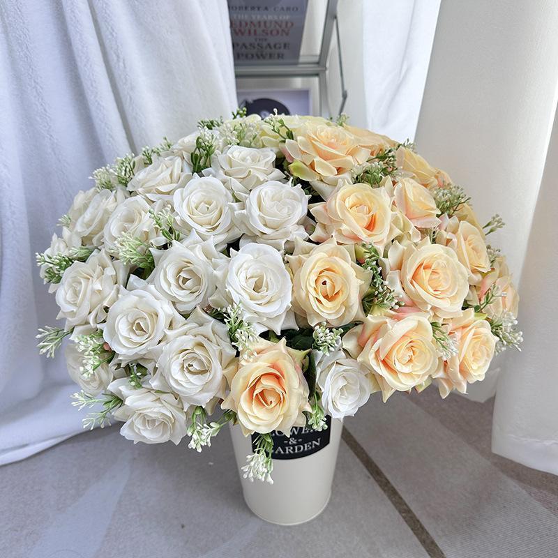 18-Head Artificial Ice Heart Corner Rose Bouquet | Valentine's Day Wedding Home Desktop & DIY Decor in Red Pink White Yellow