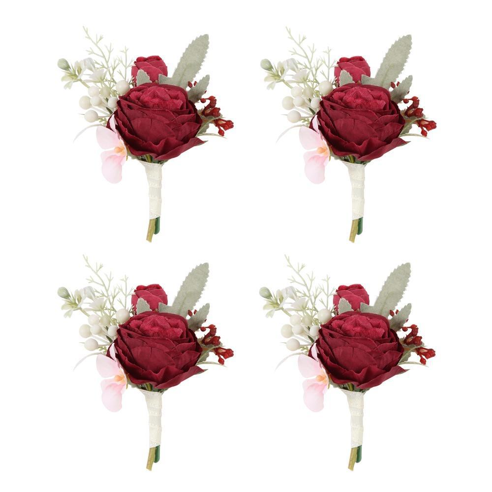 Artificial Wrist Corsage and Boutonniere Set 4pcs | Wedding Homecoming Prom & Graduation Party in White Red 6 Styles