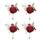 Artificial Wrist Corsage and Boutonniere Set 4pcs | Wedding Homecoming Prom & Graduation Party in White Red 6 Styles