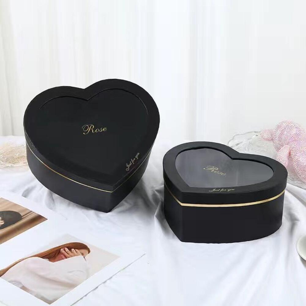 Heart shaped black empty gift boxes set of 2 for wedding and birthday party