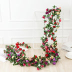 Artificial Rose Vine Hanging Garland with Green Leaves 5pcs | Wedding Birthday Christmas Wall Arch Party & Home Decor in 8 Colors