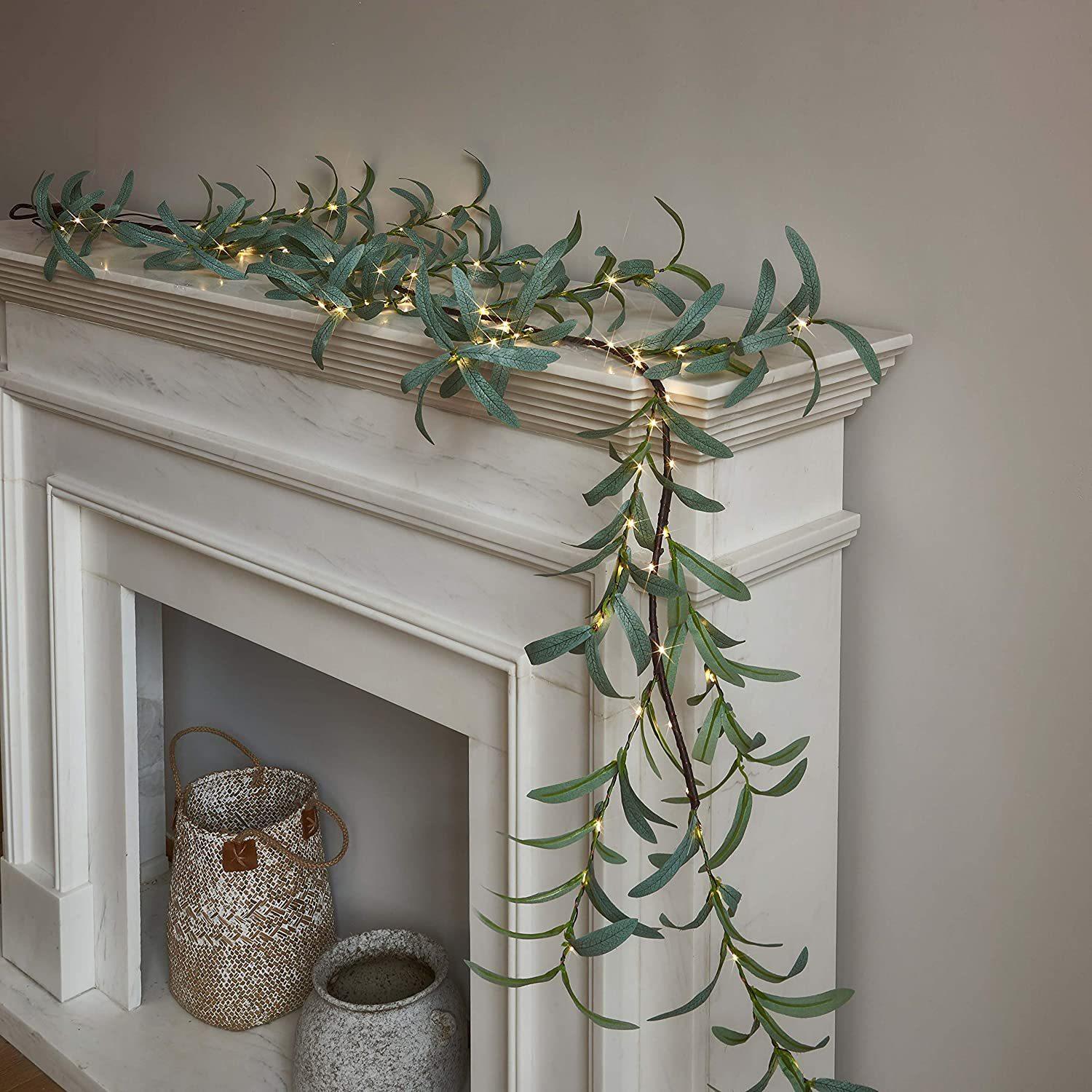 Battery Operated Lighted Olive Garland with Fairy Lights | Christmas Fireplace Mantle Indoor & Outdoor Decor Style A B