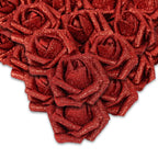 Glitter Foam Roses with Stems 25pcs | Wedding Bridal Bouquet Valentine's Day Party & Home Decor in Gold Silver