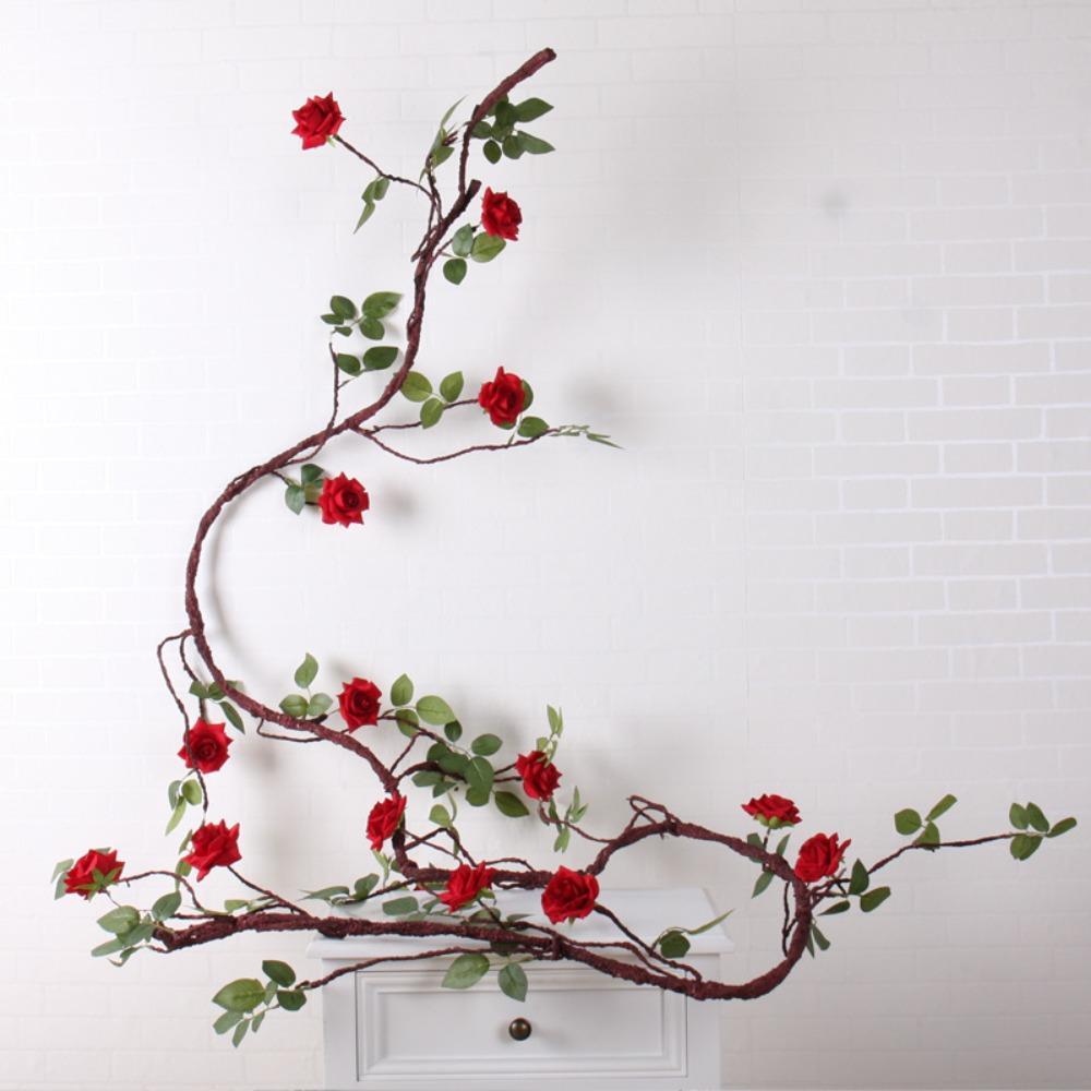 Artificial Flower Romantic Vine Garland | Wedding Arch Backdrop Wall Hanging & Home Decor in Red