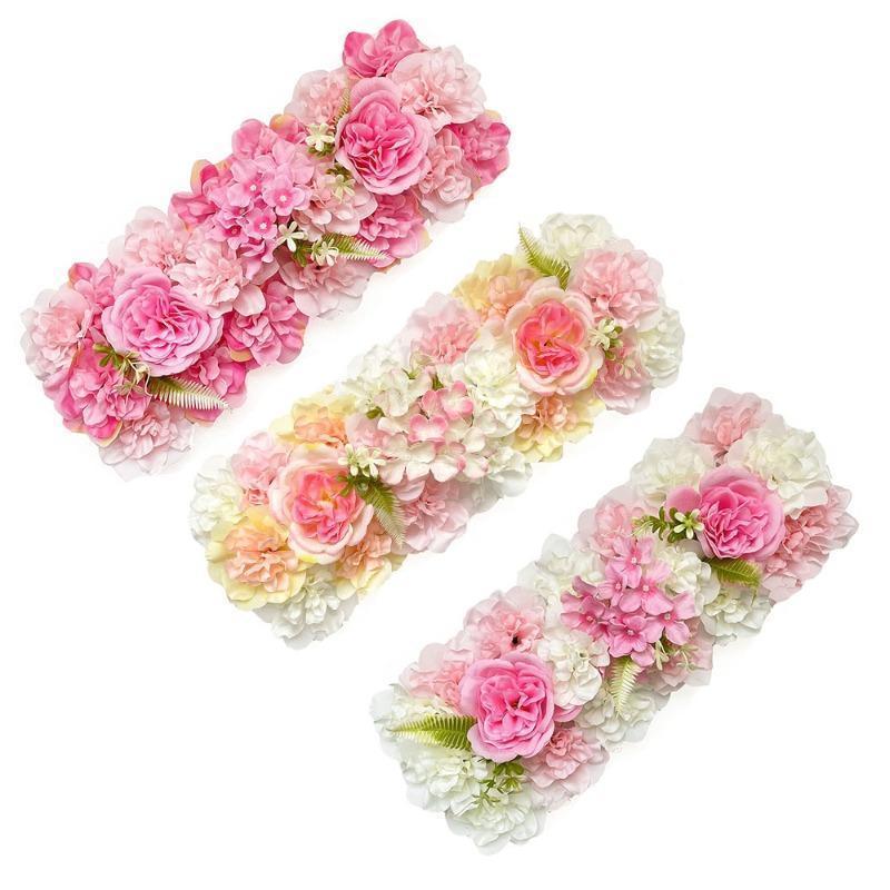 Artificial Orchid Hydrangea Flower Row Wall Panels Set of 2 | Wedding Backdrop Party Decor in White Pink Red