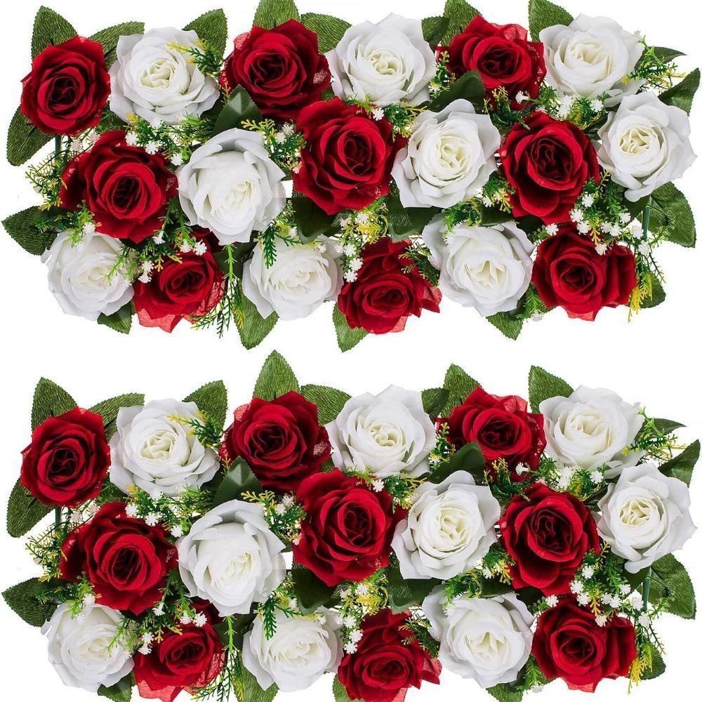 Artificial Long Rose Flower Centerpieces for Tables 2pcs | Wedding Reception Party & Dining Table Decor in Blue Wine Red White Red